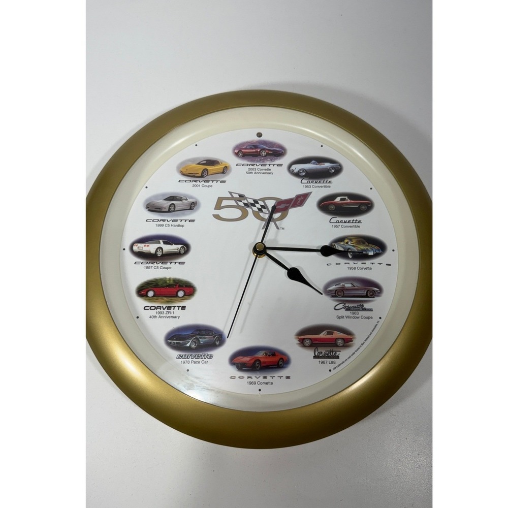 Corvette 50th Anniversary Wall Clock Mark Feldstein Gold 1953-2003 PARTS ONLY
